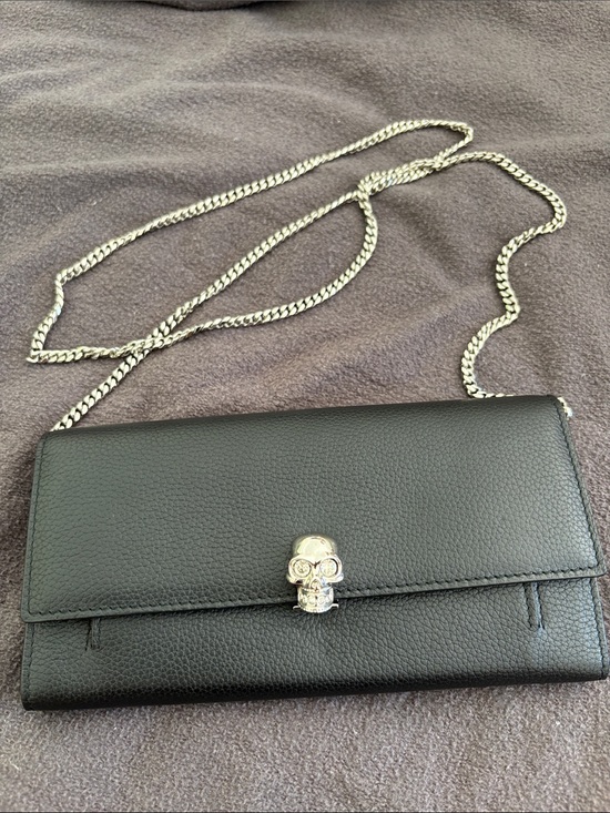 Alexander McQueen Handbags - Alexander McQueen Black Leather Crossbody Wallet with Skull Accent